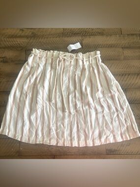 American Eagle Outfitters Cream and Tan Striped Drawstring Mini Skirt